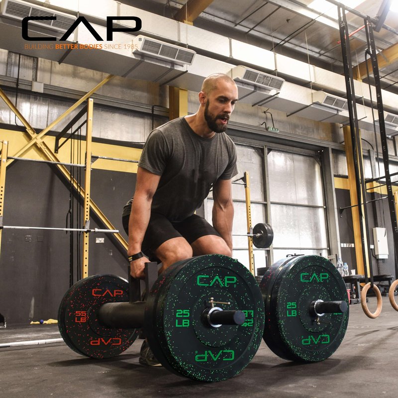 CAP 260 lb Economy Speckled Olympic Bumper Plate Set 2-Inch Olympic Plates, Medium Bounce Rubber Weight Plates with Steel Hub for Weightlifting, Strength Training & Home Gym Workouts
