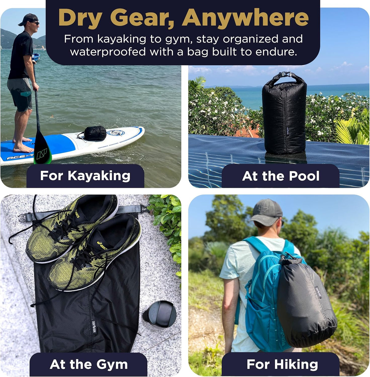 Skiennix Waterproof 10L Dry Bag - Lightweight, Durable Side Bag for Kayaking, Hiking & Camping | Black