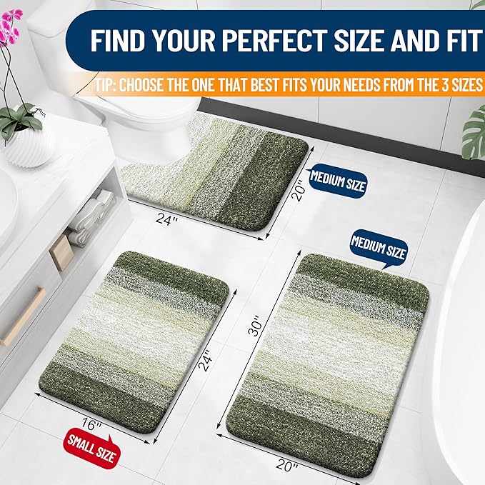 OLANLY Bathroom Rugs Mat 47x24, Extra Soft Absorbent Microfiber Bath Rugs, Rubber Backing, Quick Dry, Machine Washable Bath Mats for Bathroom Floor, Tub and Shower, Home Decor Accessories, Dark Green