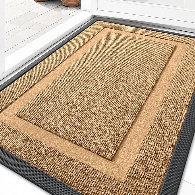 OLANLY Front Door Mat Indoor Outdoor Entrance, Waterproof All-Season, All-Weather Doormat, Sturdy Natural Rubber, Low Profile, Easy Clean Patio Porch Entryway Mat, 47x17, Butter Yellow