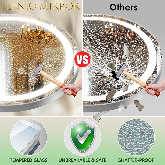 FENNIO Full Length Mirror with Lights, Wall Mounted Hanging Mirror with Lights