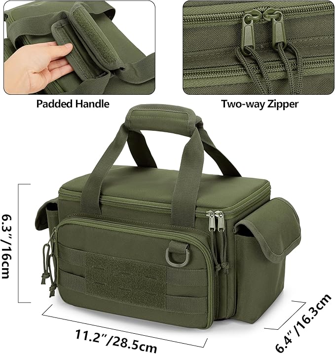 Rexmica Small Tool Bag with Anti-friction and Thick Padded Bottom, Tool Storage Organizer for Men, Tactical Range Bag, Multi-functional Work Bag for Repairman, Electrician, Carpenters (Green)