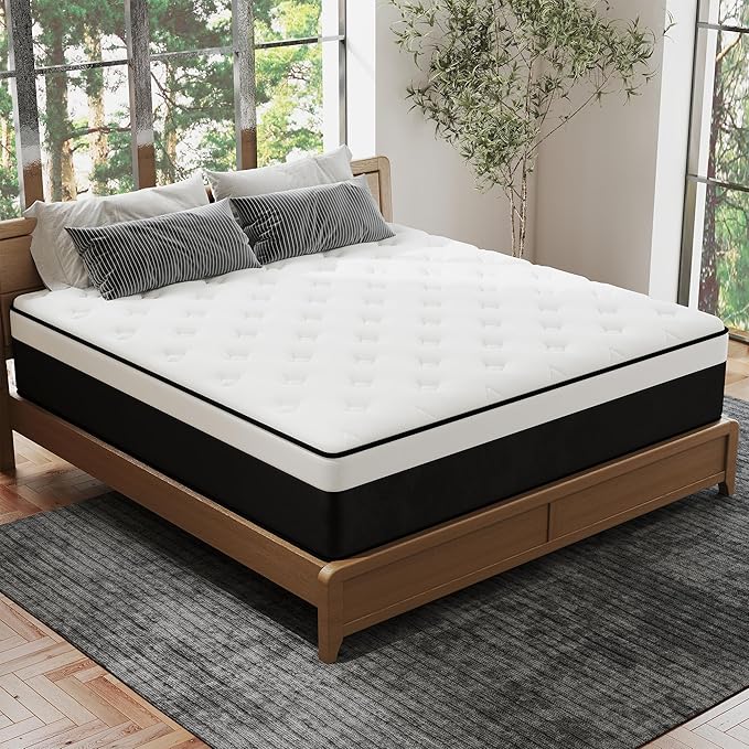 Twin Mattress, 12 Inch Twin Hybrid Mattress in a Box with Memory Foam, Medium Firm, Euro Top, Reinforced Edge Support, Pressure Relief & Motion Isolation, CertiPUR-US Certified