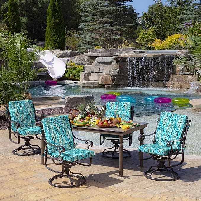 Arden Outdoor Dining Chair Cushion, 2 Pack, 20 x 20, Rain-Proof, Fade Resistant, Teal Ariel