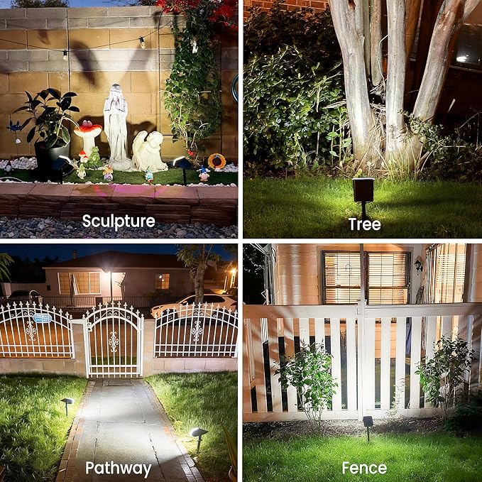 Solar Lights Outdoor Waterproof IP65, Super Bright LED, Cool Light 2 Lighting Modes Selectable, Solar Powered Yard Garden Solar Spot Lights for Outside Landscape Auto On/Off -2 Pack
