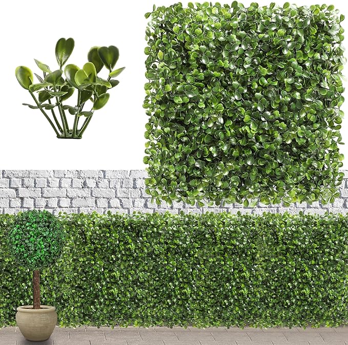 Luyue 12PCS 10”×10” Boxwood Panels, Artificial Grass Wall Panels Fake Greenery