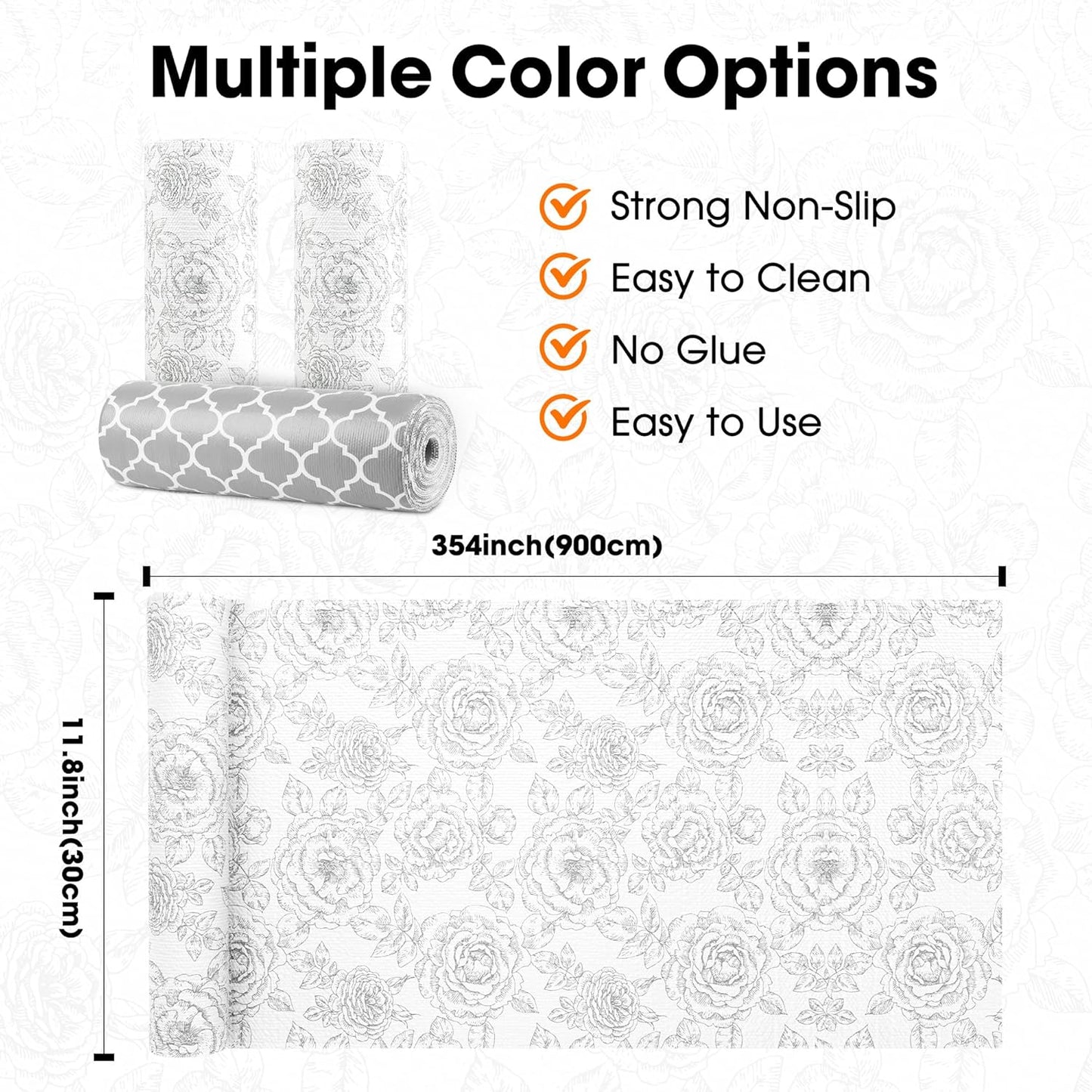Drawer and Shelf Liner for Kitchen Cabinets Non-Adhesive, Non-Slip Cabinet Liner Shelf Paper Strong Grip Waterproof Easy to Clean for Kitchen Shelves Cupboard, Flower,12IN X 30FT