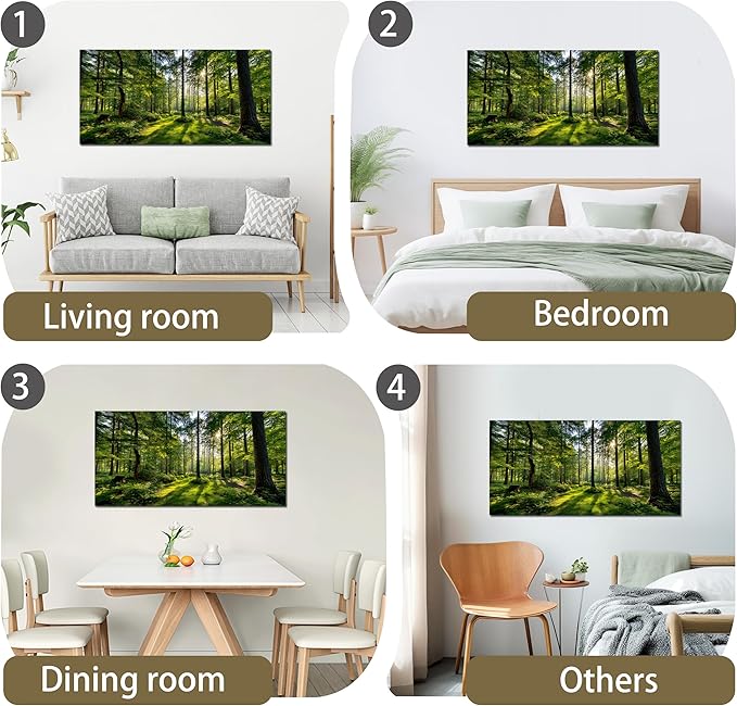 Tarfupth Large Forest Wall Art for Living Room Green Woodland Landscape with Sunlight Modern Nature Wall Decor for Bedroom Office Home Decor 29"x58"