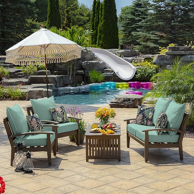 Arden Outdoor Deep Seat Cushion Set (2-Pack), 22 in x 24 in, Weather-Proof, Rain-Proof, Fade Resistant Patio Cushion for Chair, Sofa, and Couch Aqua Leala