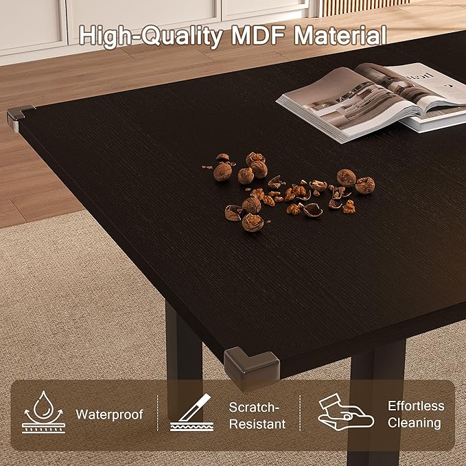 Extendable Dining Table for 4-6, 63" Modern Kitchen Table, Farmhouse Dining Room Tables for Dining, Kitchen, Office, Living Room, Rectangular Wooden Tables, Space Saving (Black)