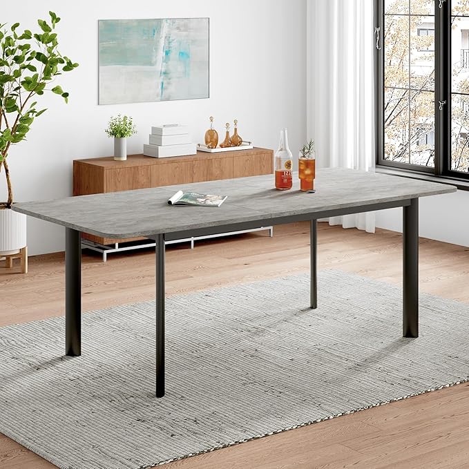 63"- 78.7" Extendable Dining Table, Thickened Expandable MDF Wooden Kitchen Table with Metal Legs, Scratch-Resistant, Easy to Clean