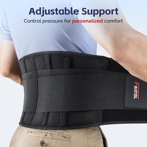 FEATOL Back Brace for Men Lower Back, Lumbar Support Belt- Back Pain, Adjustable Support Straps with Removable Lumbar Pad for Heavy Lifting Work, Plus Size(Black, L/XL