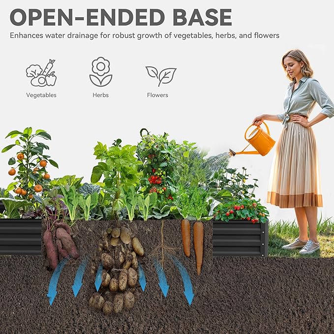 DWVO 2pcs 12 x 4 x 1 FT Raised Garden Bed Kit, Outdoor Galvanized Flower Bed with Safety Rubber and Gloves, Large Metal Planter Box for Vegetables, Flowers, Herbs, Fruits, Black