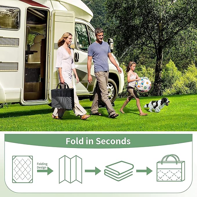 GENIMO Outdoor Rug 9' x 12' Waterproof for Patios Clearance, Reversible Outdoor Plastic Straw Camping Rug Carpet, Large Area Rugs Mats for RV, Camper, Deck, Balcony, Porch, Beach, Picnic, Black&Grey