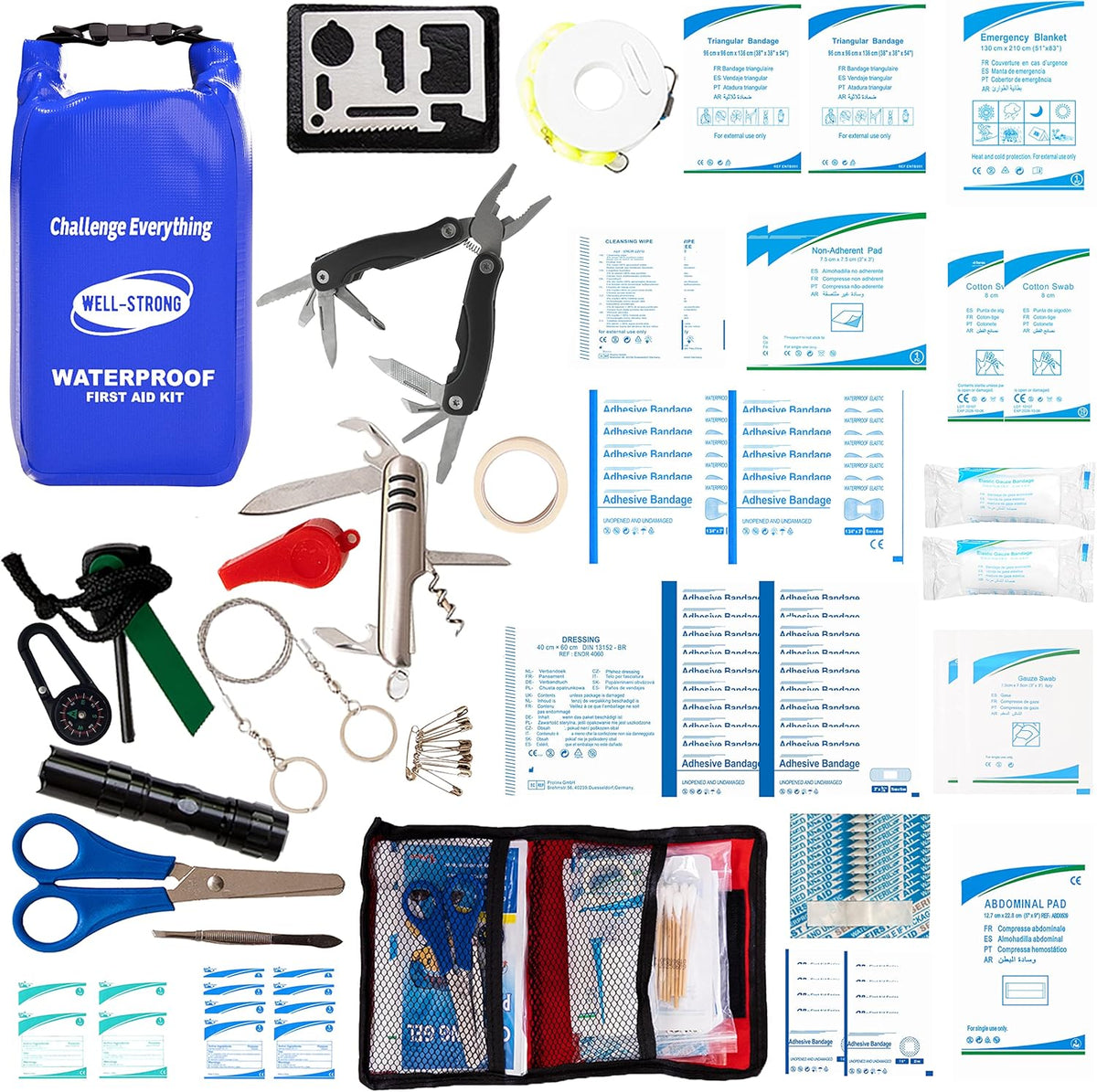 Boat First Aid Kit - 123pcs Waterproof Emergency Marine Safety Accessories for Fishing & Boating | Compact Blue