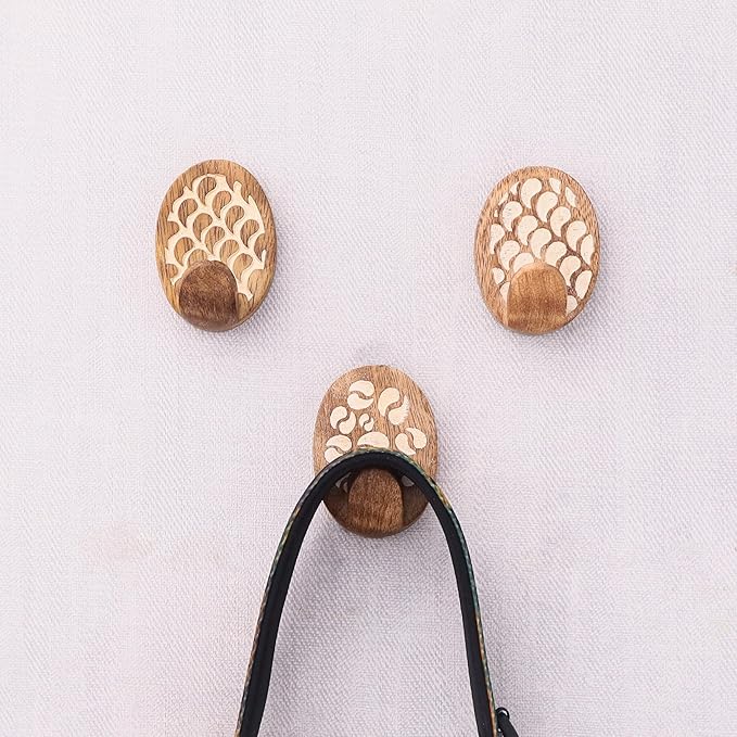 Indian Shelf 6 Lb- 3 Pieces Decorative Wood Adhesive Wall Hooks–Boho Peel and
