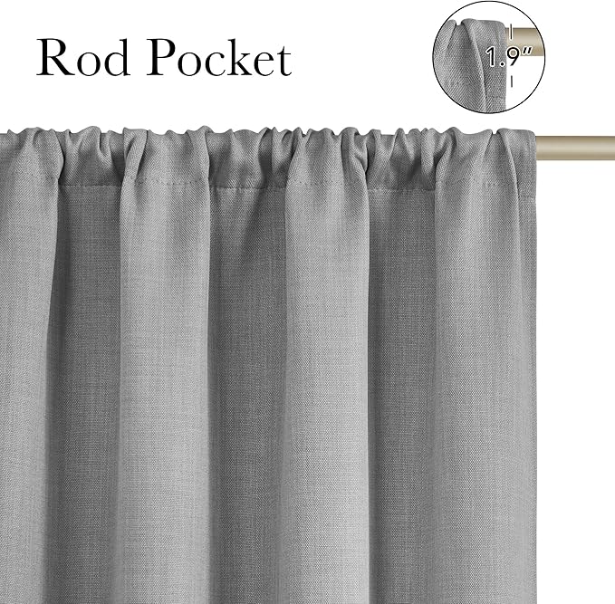 NICETOWN Light Grey Faux Linen Room Darkening Rod Pocket Curtains 63 inch Length