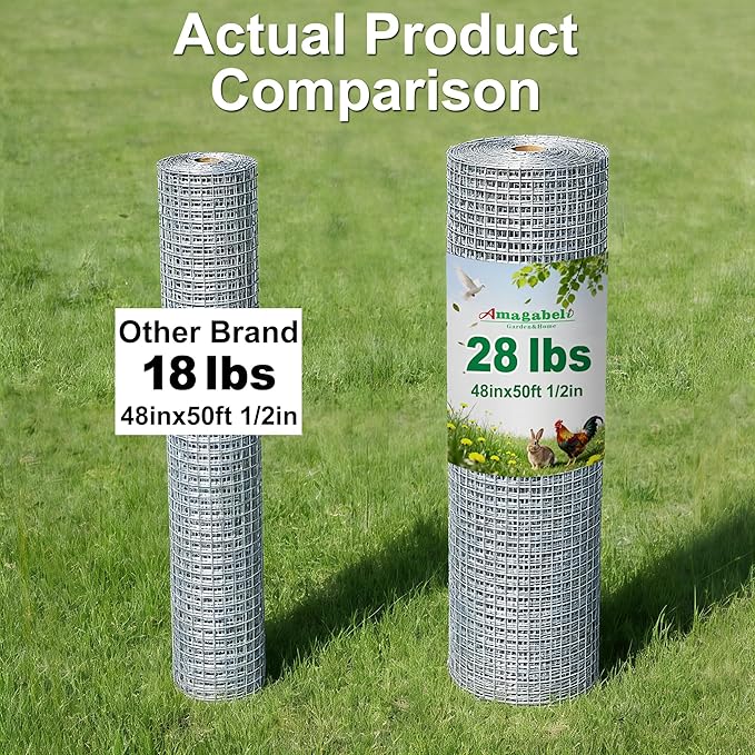 Amagabeli Hardware Cloth 1/2 inch 48inx50ft True19 Gauge Chicken Wire Double Galvanized Welded Wire Fencing Mesh Roll Garden Plant Support Poultry Netting Rabbit Cage Snake Gopher Fence