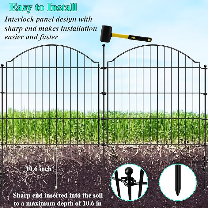 Decorative Garden Fences 24in x 30ft, 15 Pack Outdoor Fencing Animal Barrier Dog Border, Metal Wire Fence Panels for Garden Decor, Flower Bed Edging Borders for No Dig Patio Yard