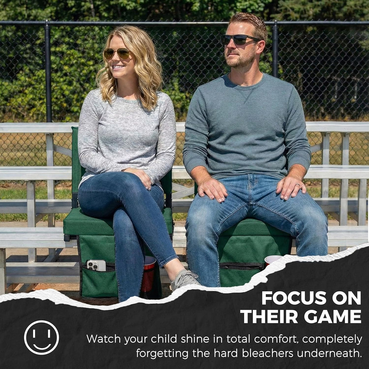 Sport Beats Stadium Seats - Comfortable Bleacher Chairs with Back Support & Cushion | Hunter Green, 1pc Regular - 17" W x 12" D x 16.5" H