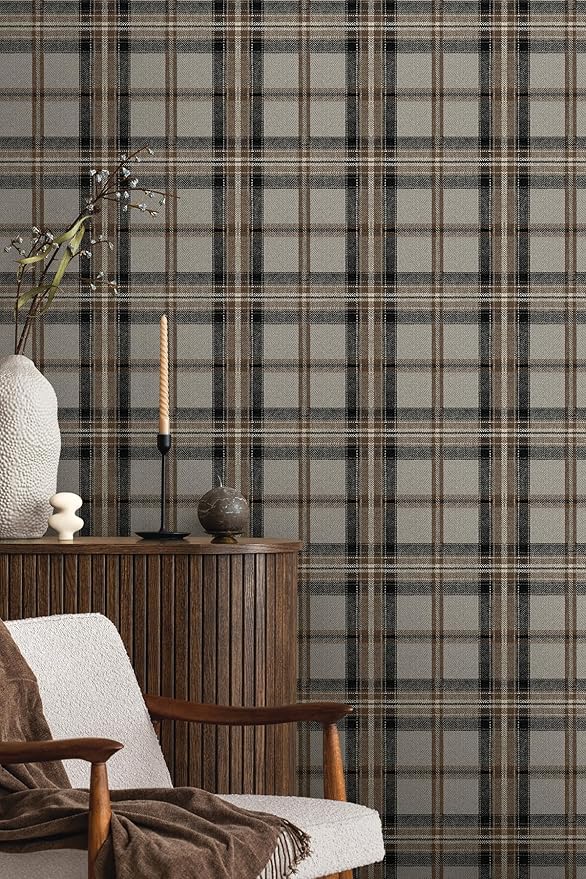 NextWall Harry & Grace Herringbone Plaid Premium Matte Non-Woven Peel and Stick
