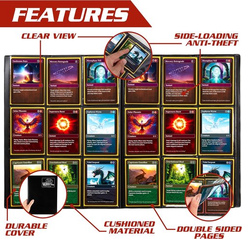 Monster Trading Card Binder - Matte Black Album with Anti-Theft Protection | Holds 160 Cards for Yu-Gi-Oh, Pokémon, MTG