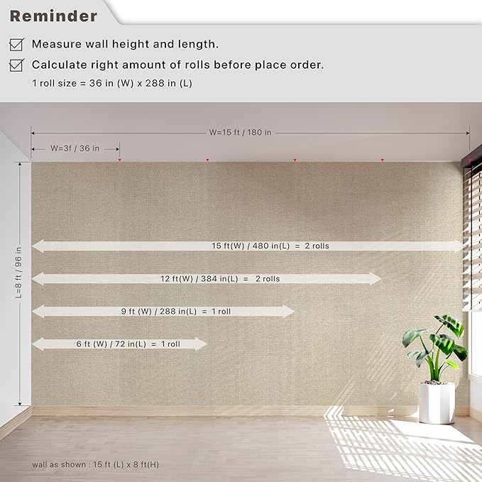 Ansehan Wallcovering W030105 Envy Collection 36" W x 8 Yard L, Natural Paper