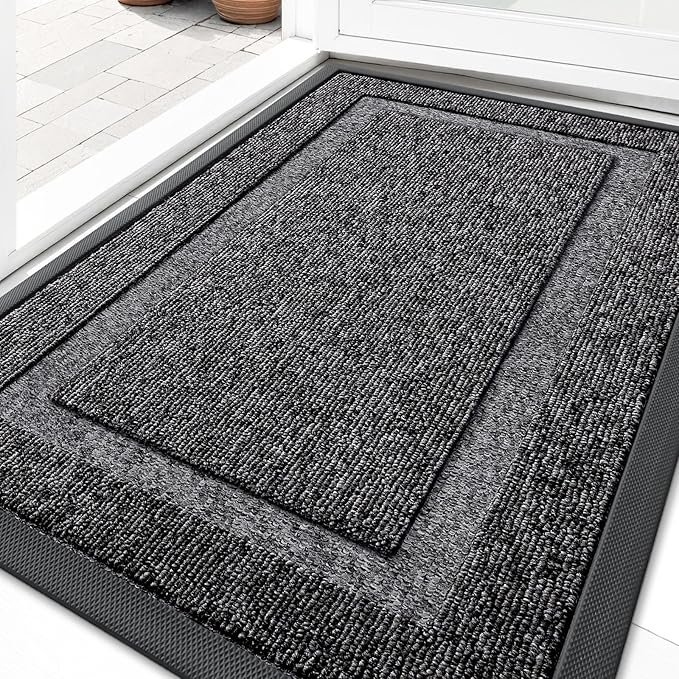 OLANLY Front Door Mat Indoor Outdoor Entrance, Waterproof All-Season, All-Weather Doormat, Sturdy Natural Rubber, Low Profile, Easy Clean Patio Porch Entryway Mat, 47x23, Black and White