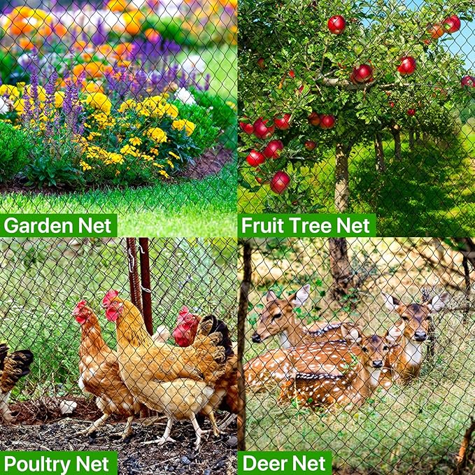 Poultry Netting for Chicken Run - 25x50ft Garden Netting with 1" Square Mesh Protect Plants,Fruit Tree & Vegetables from Poultry,Birds Deer,Pests & Other Animals, Bird Netting for Garden,Farm,Orchard