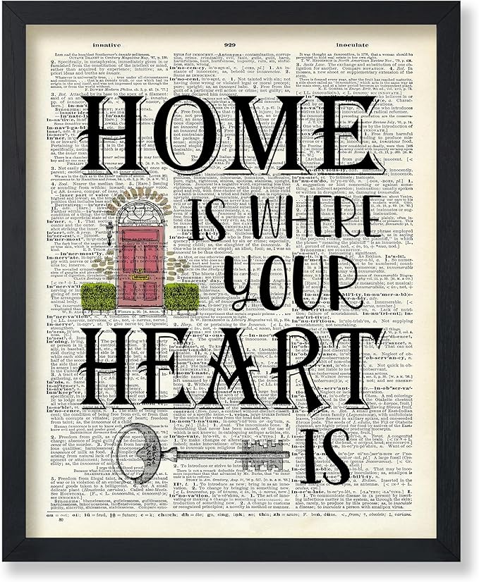 Poster Master Dictionary Art Poster - Home Is Where Your Heart Is Print - Motivational Art - Gift for Men & Women - Inspiring Wall Decor for Dorm, Bedroom or Living Room, 24x32 Unframed Wall Art
