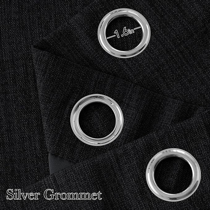 NICETOWN Short Faux Linen Black Blackout Curtains 63 inches Long
