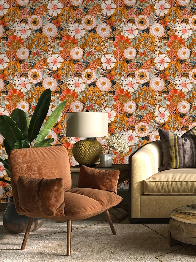HAOKHOME Boho Peel and Stick Wallpaper Floral Wall Paper Removable