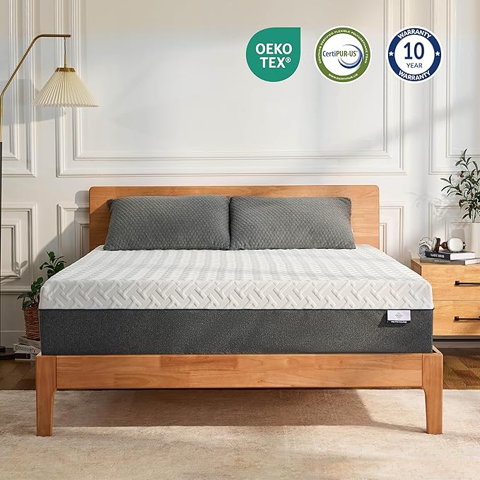12 Inch Queen Green Tea Memory Foam Mattress for Cool Sleep & Pressure Relief, Bed in a Box, Removable Cover No Fiberglass, CertiPUR-US Certified