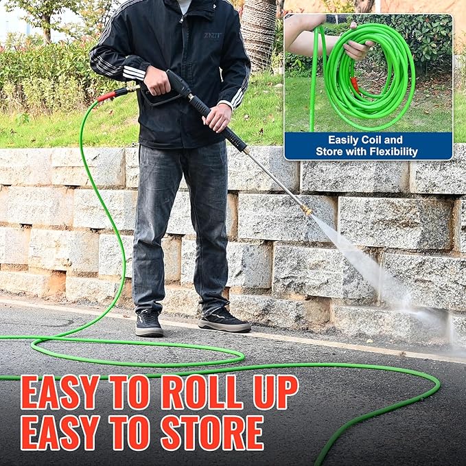 YAMATIC Upgraded Flexible Pressure Washer Hose 100FT 1/4", 3200 PSI Non-Kink Replacement with M22-14mm & 3/8" Quick Connect Adapters, Extension for Gas Power Washer Troy-Bilt Ryobi Honda Craftsman