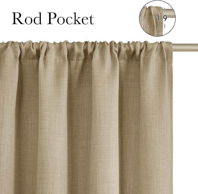 NICETOWN Oatmeal Faux Linen Room Darkening Rod Pocket Curtains 63 inch Length