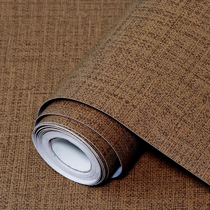 Brown Grasscloth Peel and Stick Wallpaper 17.3"x480" Faux Linen Textured
