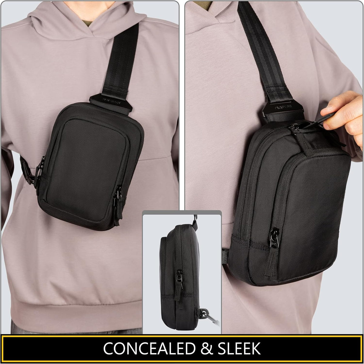 Skiennix Premium Discreet Tactical CCW Sling Bag - Concealed Carry Crossbody Chest Pack (Black, Small)