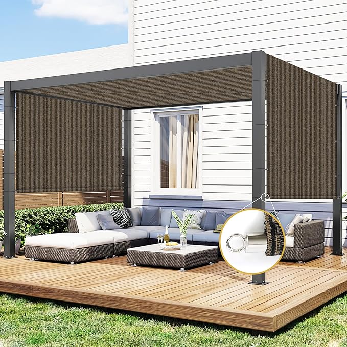 Shade&Beyond 9'x16' Pergola Shade Cover with Weighted Rods & Grommets, 90% UV Block Outdoor Sun Shade Cloth Canopy Replacement Cover for Patio Porch, Mocha