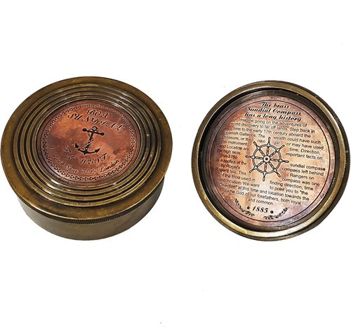 Antique Brass Sundial Compass Nautical Marine Handmade Vintage Engraved Quote Collectible Navigation Device for Travelers Sailors Gift