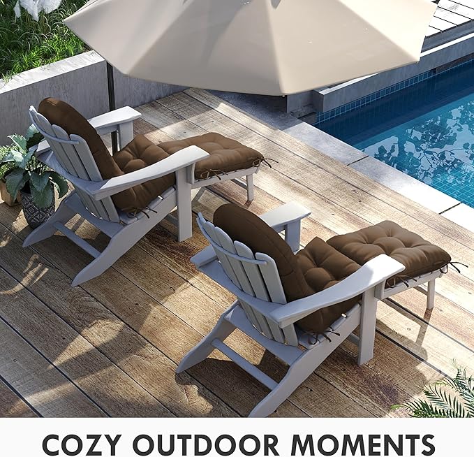 Adirondack Chair Cushion with Ottoman, Folding Adjustable Adirondack Seat Cushions, Waterproof Adirondack Patio Chair Pads for Garden, Deck, or Poolside, Small-Brown-2