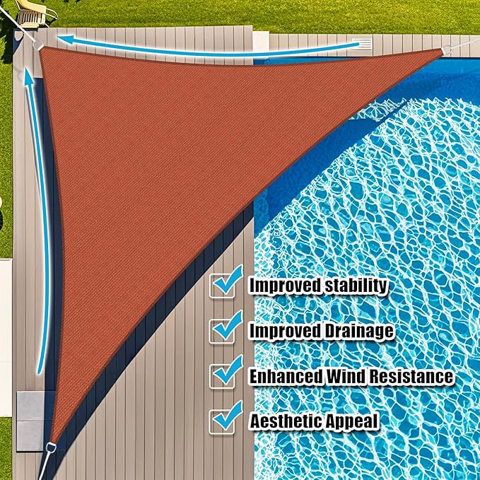 Amagenix Sun Shade Sail 25'X25'X25' Curved Edge Outdoor Shade Canopy Rust Red Breathable 95% UV Block Shade Cloth for Patio Garden Backyard (We Make Custom Size)