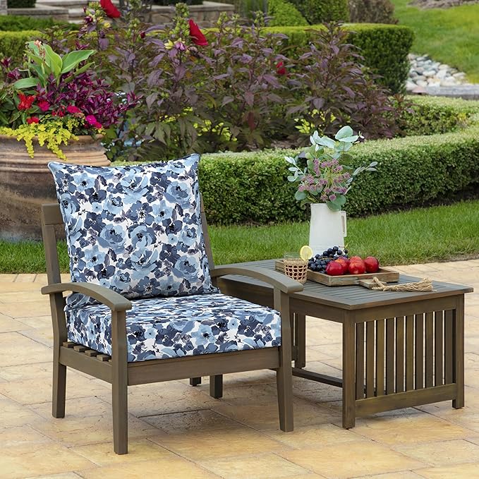 Arden Outdoor Deep Seat Cushion Set (4-Pack), 22 in x 24 in, Weather-Proof, Rain-Proof, Fade Resistant Patio Cushion for Chair, Sofa, and Couch Blue Garden Floral