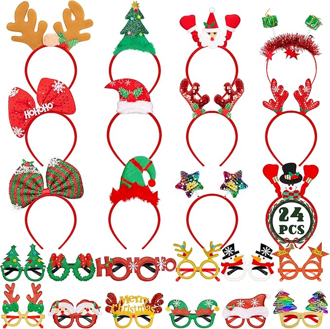 Christmas Party Favors, Cute Christmas Glasses Headbands Set, Christmas Headwear, Christmas Glasses Frame