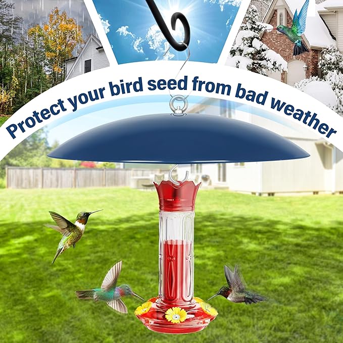 Bird Feeder Dome Guard,Squirrel Baffle for Hanging Feeder,13-Inch Cover for Shepherd's Hook in the Outdoors,Smart Birds Feeder's Umbrella(Blue), 1 Pack