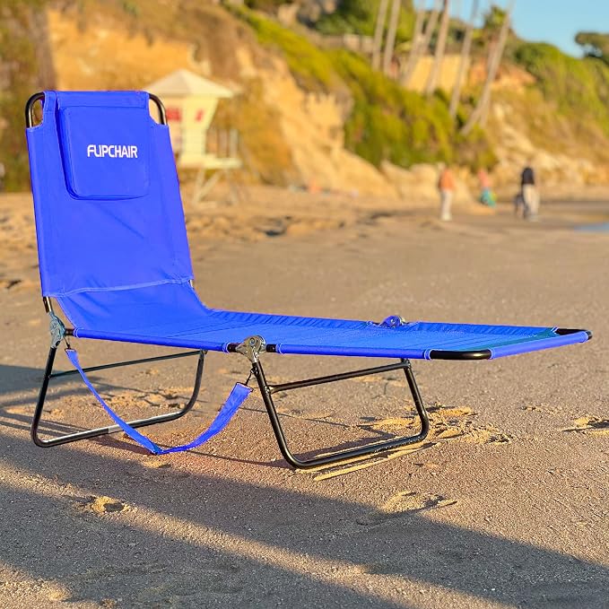 EASYGO Products Pool Chair Chaise Lounge 2 Legs Support Polyester Material Reclining Backrest Head Rest Pillow Great for Beach, Home, Backyard, Outdoor, Patio, Pool, Camping, Lawn or Deck Color TAN