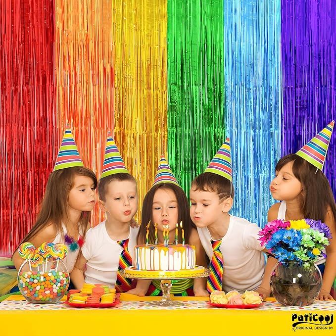 Rainbow Birthday Party Decorations, Rainbow Streamers Tinsel Foil Fringe Curtains - Thicken 2 Pack 3.2 x 8.2 FT - Photo Booth Props Backdrops for Fiesta, Mexican, Pride, Baby Shower Decorations