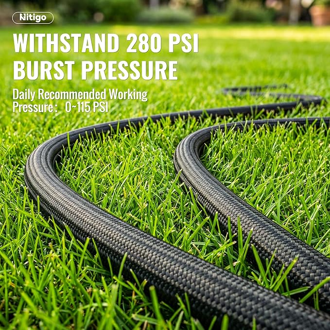 Nitigo Ultra Lightweight Garden Hose 100FT, Non-Expanding Water Hose with 10-Function Nozzle, Wear-Resistant Nylon Outer Layer, No-Kink, Leak-Proof, Burst 280 PSI for Yard, Outdoor (3/4" GHT)