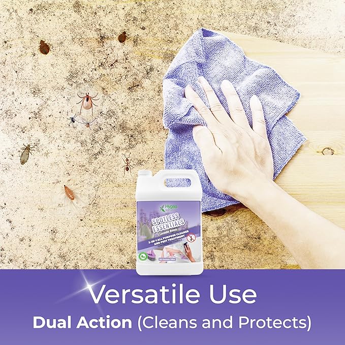 Hygea Natural Spotless Essentials - Concentrated Multi-Surface Cleaner for Home & Kitchen - Eliminates Dust Mites, Bed Bugs, Ants, Lice - Child & Pet Friendly - 128oz (Lavender Breeze Scent)