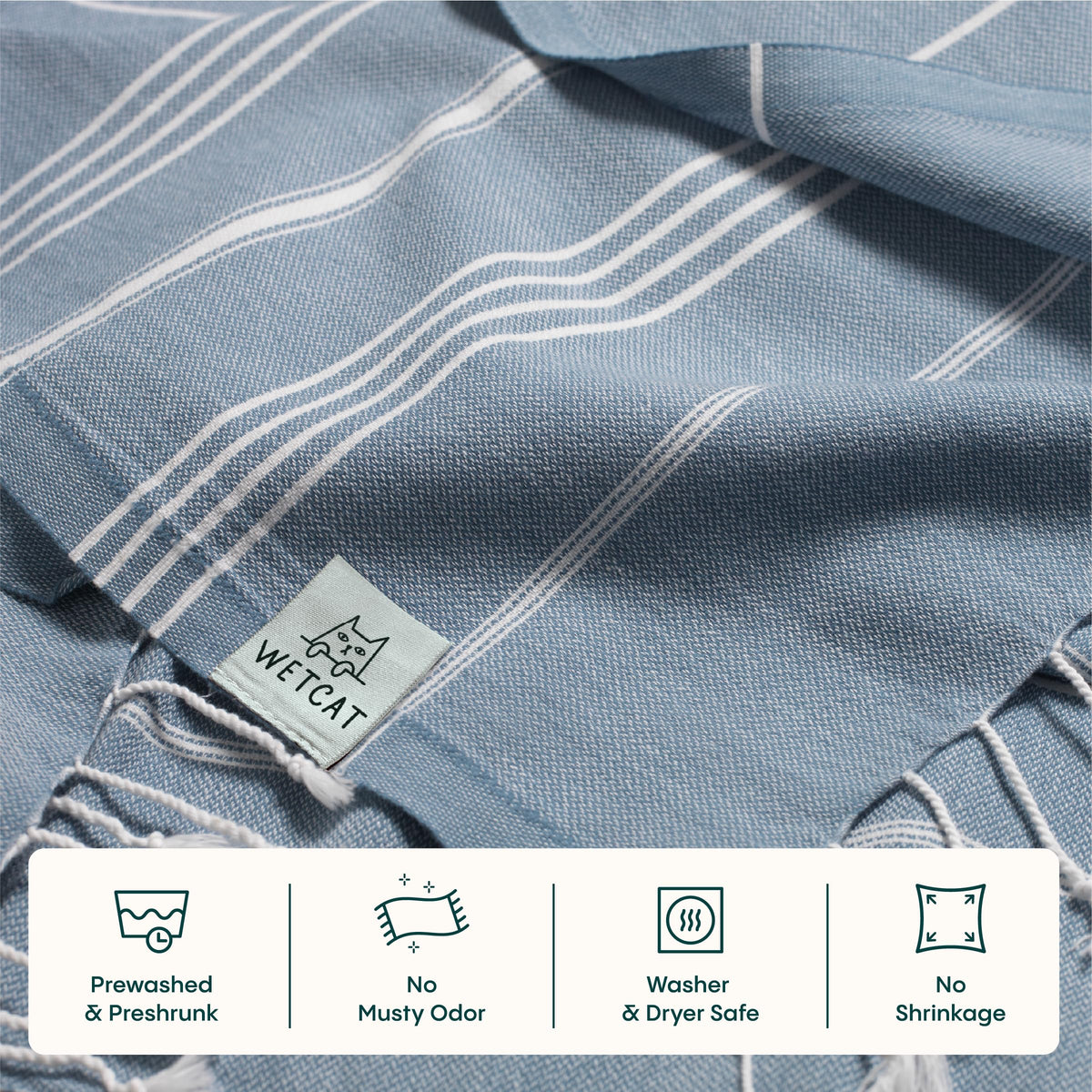 WETCAT Turkish Beach Towel Oversized (38"x71") 100% Turkish Cotton, Made in Turkey - Sand Free, Extra Large, Ultra Soft, Quick Drying, Compact & Lightweight for Travel - Denim Blue