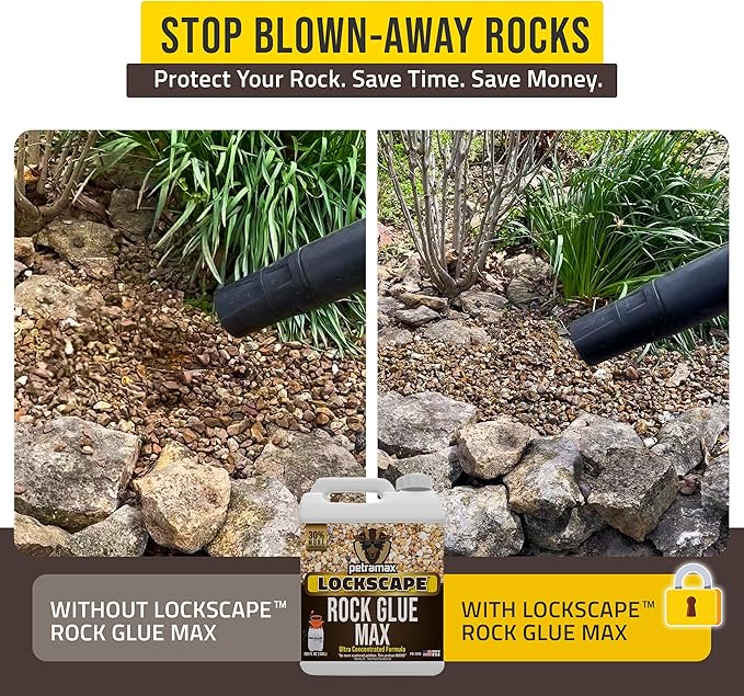 Lockscape Sticky Rock or Sticky Mulch Glue for Landscaping with Sprayer 1 Gallon, Max Rock Glue for Landscape & PetraTools HD101 Bundle, Lockdown Gravel or Mulch for Landscaping Hold (Stone Max)